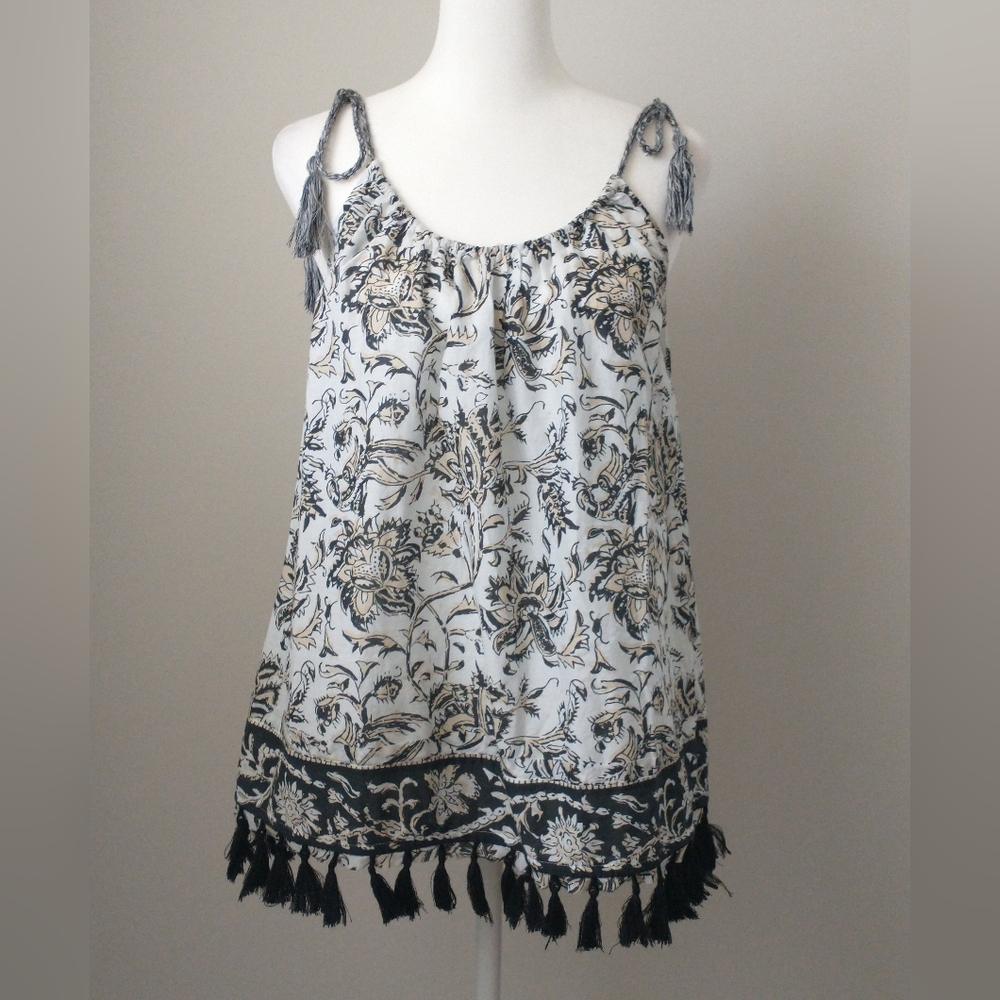 Sundance cotton paisley tassel fringe tunic top XS
